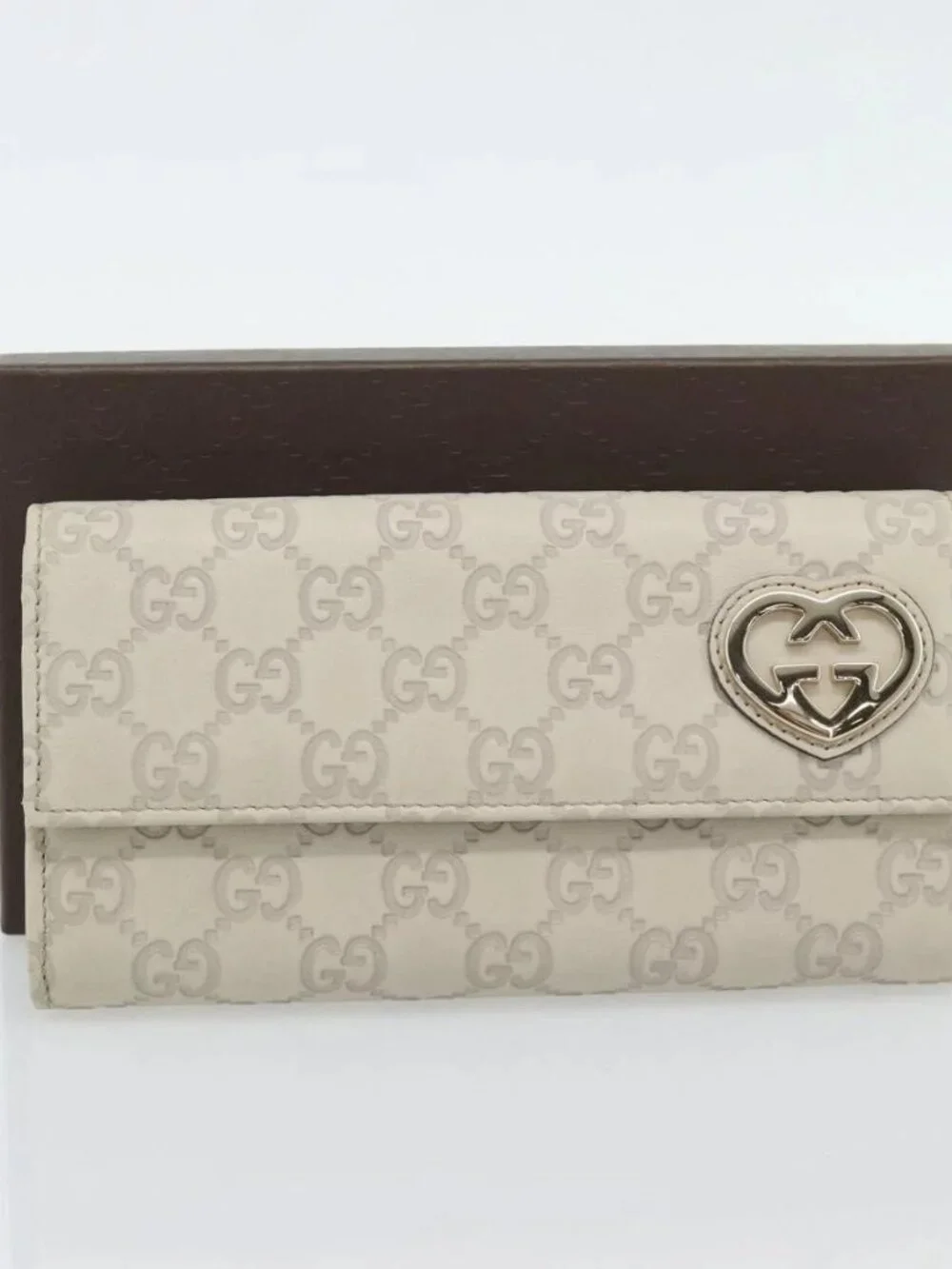 GUCCI GG Canvas Guccissima Lovely Heart Wallet Leather Ivory 251861 Auth 182242V - Picture 12 of 16
